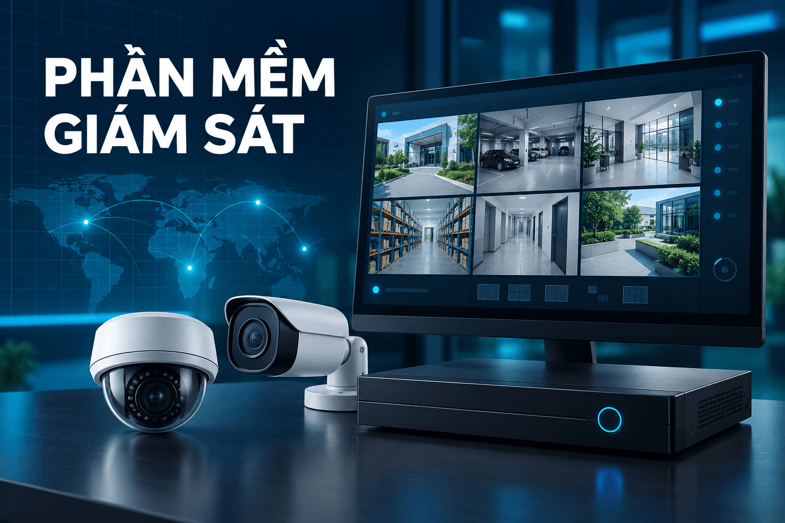 Phòng điều khiển với nhiều màn hình giám sát