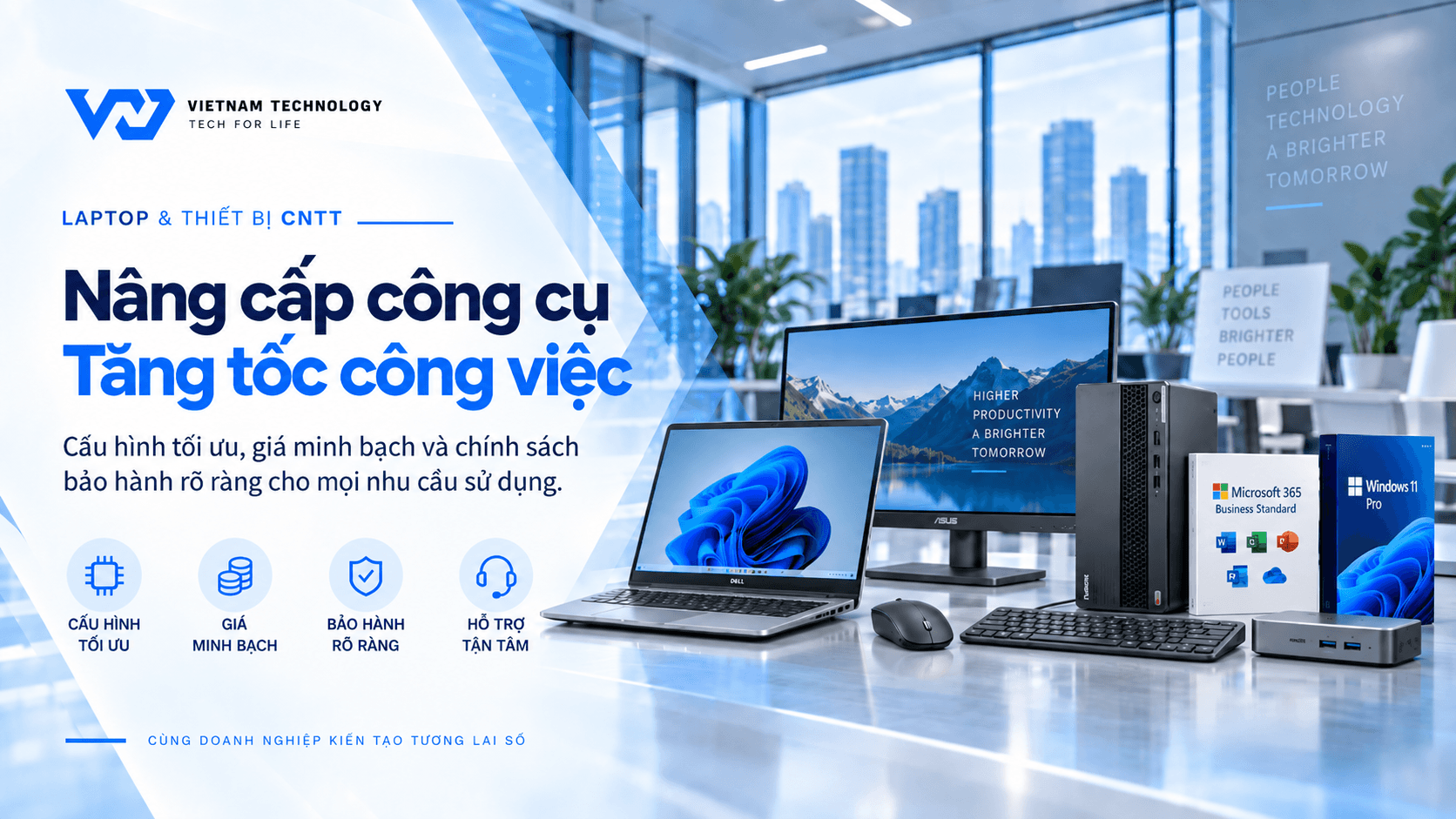Laptop hiện đại trên mặt bàn tối giản