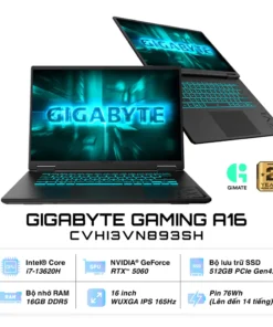 Laptop Gigabyte Gaming A16 CVHI3VN893SH (Intel Core i7-13620H | RTX 5060 8GB GDDR7 | 16 inch FHD+ | 16GB | 512GB | Windows 11 Home SL | Đen)