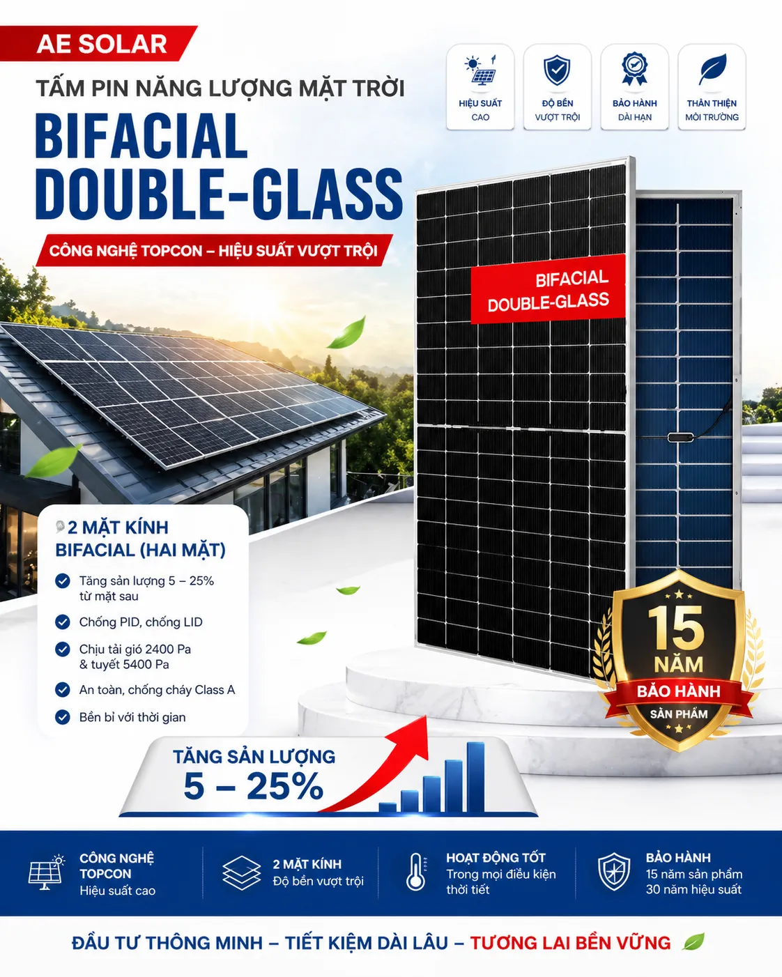 Tấm Pin Năng Lượng Mặt Trời AE Solar 720W, 2 Mặt Kính - Ảnh 2